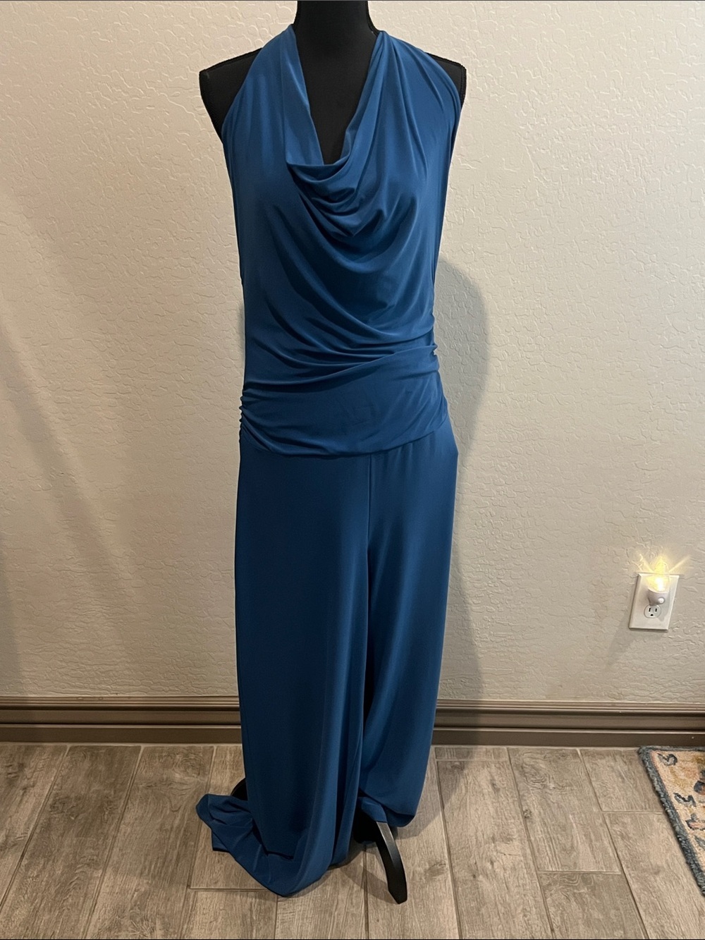 Abi Ferrin Draped Halter Knit Jumpsuit in Teal Blue size
Medium NWT